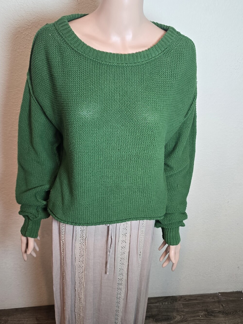 FREE PEOPLE Green Sweater Size Small Rn 66170 Cozy Knit Crewneck Sweater - Green - Picture 2 of 9